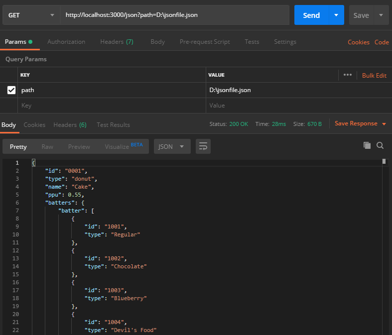 JSON reader API - Testing response