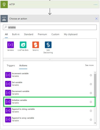 Power automate variables settings