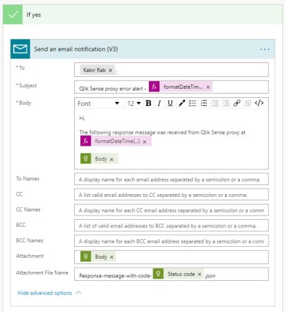 Power automate email action with attachments
