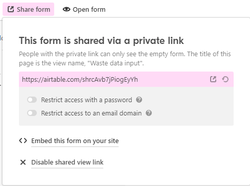 Sharing Airtable forms - generate embedding code