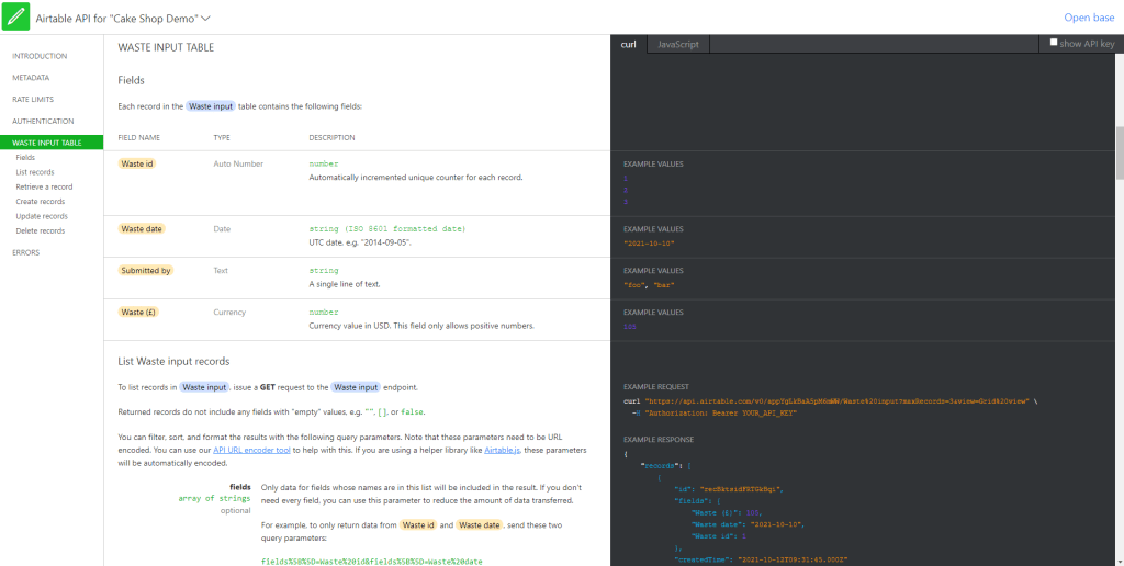 Airtable REST API example